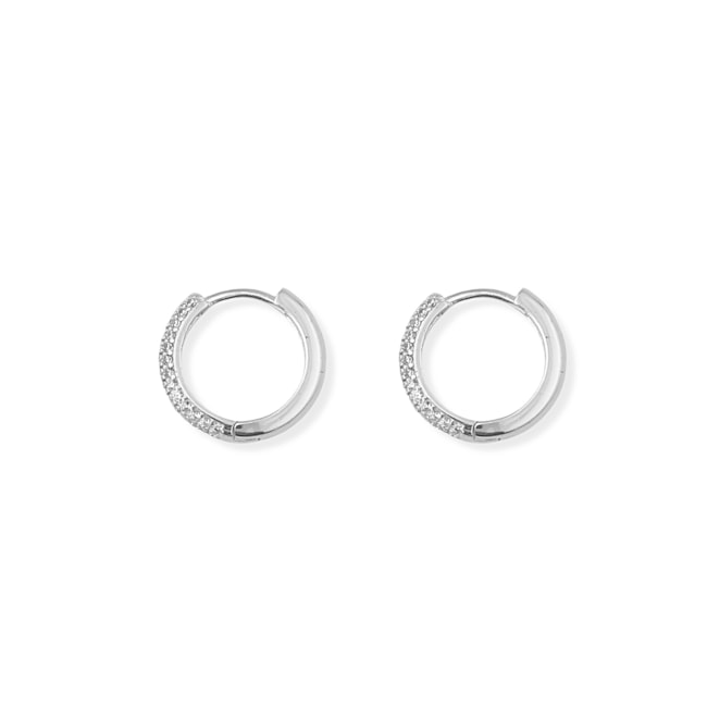 Brinco Argola de Click Abaulada Cravejada de Zircônia Cristal