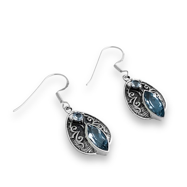 Brinco Boho de Gancho em Topázio Azul  