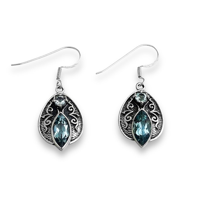 Brinco Boho de Gancho em Topázio Azul  