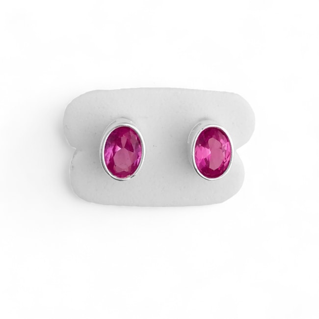 Brinco Branco com Caixa Oval Rubi Rose