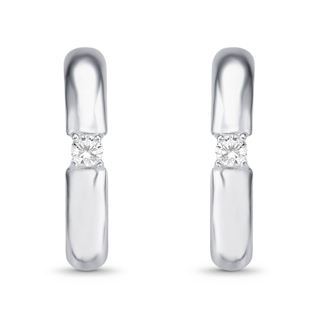 Brinco Branco Ear Hook Liso com Zircônia Cristal 