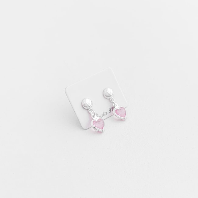 Brinco com Pingente de Coração e Zircônia Rosa