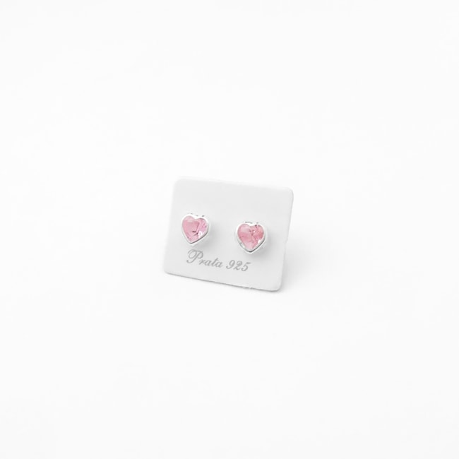 Brinco com Zircônia de Coração Rosa