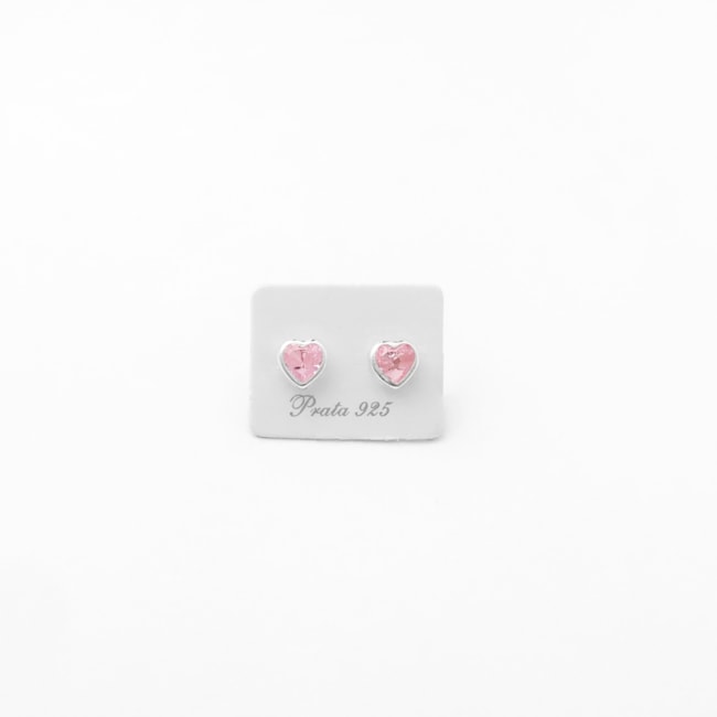 Brinco com Zircônia de Coração Rosa