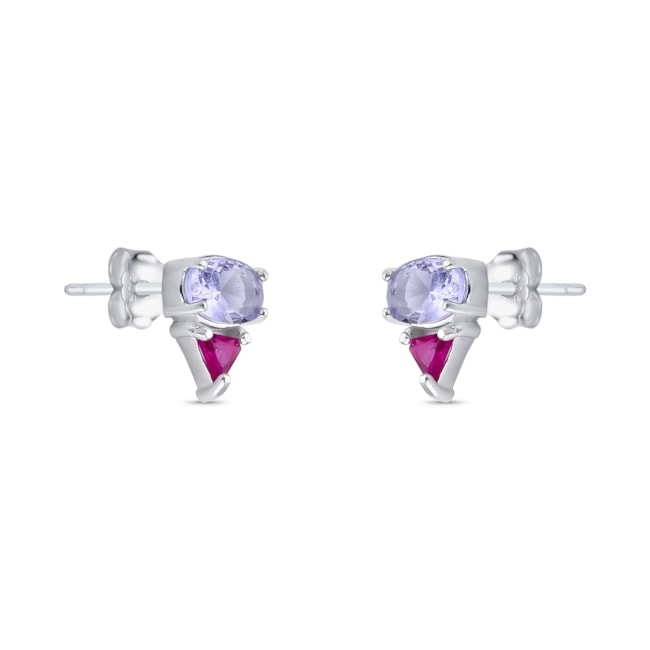 Brinco com Zircônia Oval Lilás e Triangular Rubi Rose 