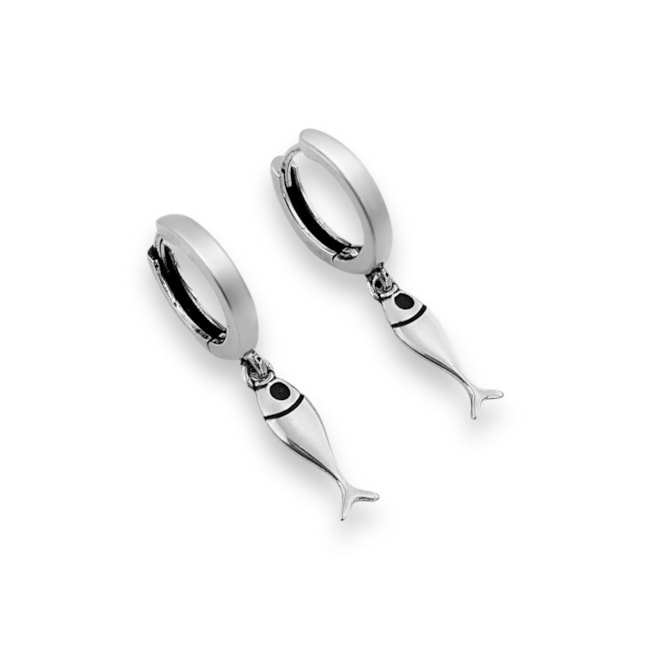 Brinco de Argola Click com Pingente de Peixe 