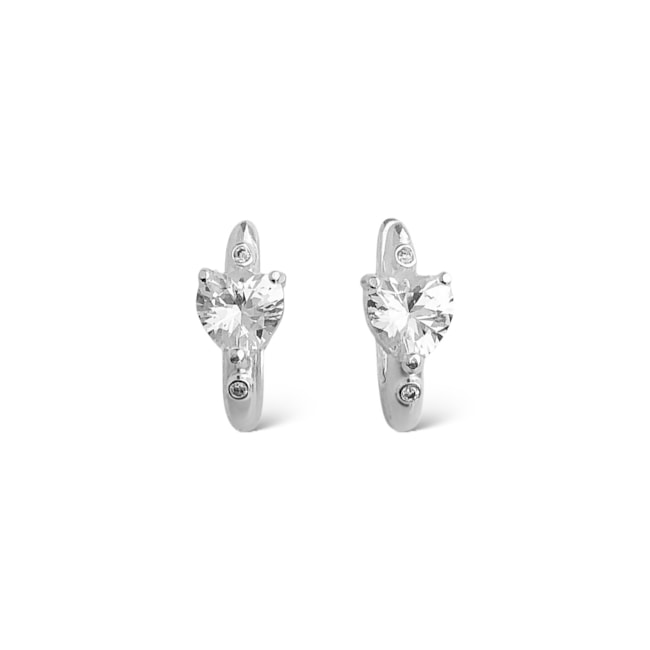 Brinco de Argola Clique em U com Zircônia Cristal em Coração