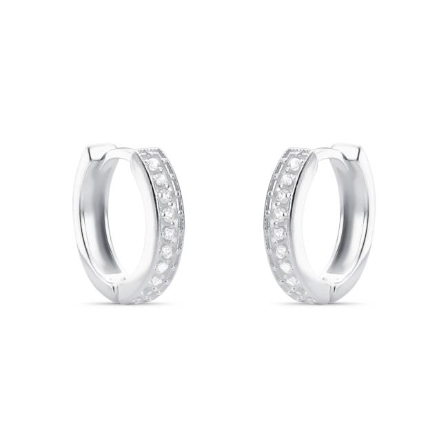 Brinco de Argola com a Frente Vazada, Cravejada com Zircônias e Lisa Atrás