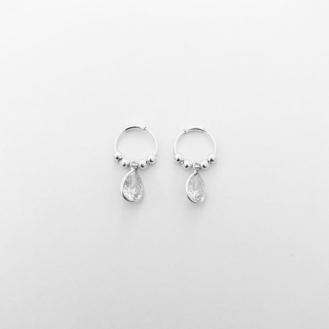 Brinco de Argola com Bolinhas e Zircônia em Gota