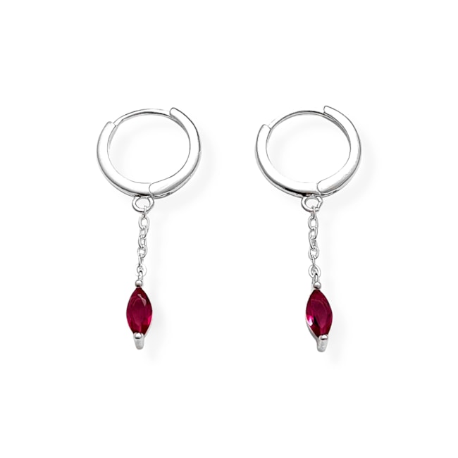 Brinco de Argola com Corrente e Zircônia Navete Rubi Rose