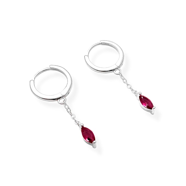 Brinco de Argola com Corrente e Zircônia Oval Rosa