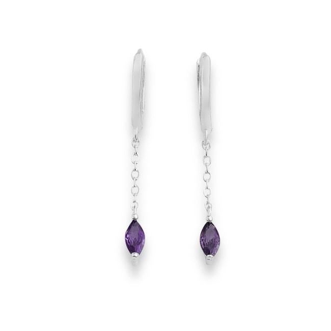 Brinco de Argola com Corrente e Zircônia Oval Roxa
