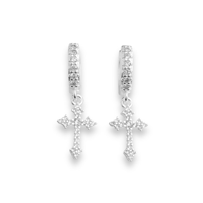 Brinco de Argola com Cruz Cravejada de Zircônias 