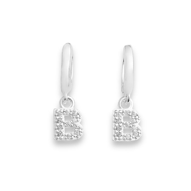 Brinco de Argola com Letra B Cravejada de Zircônias 