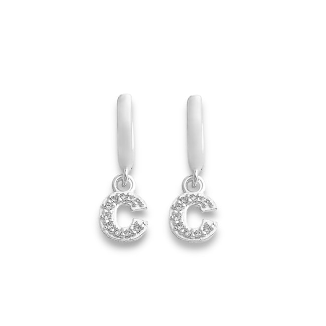 Brinco de Argola com Letra C Cravejada de Zircônias 