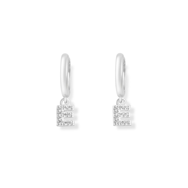 Brinco de Argola com Letra E Cravejada de Zircônias 