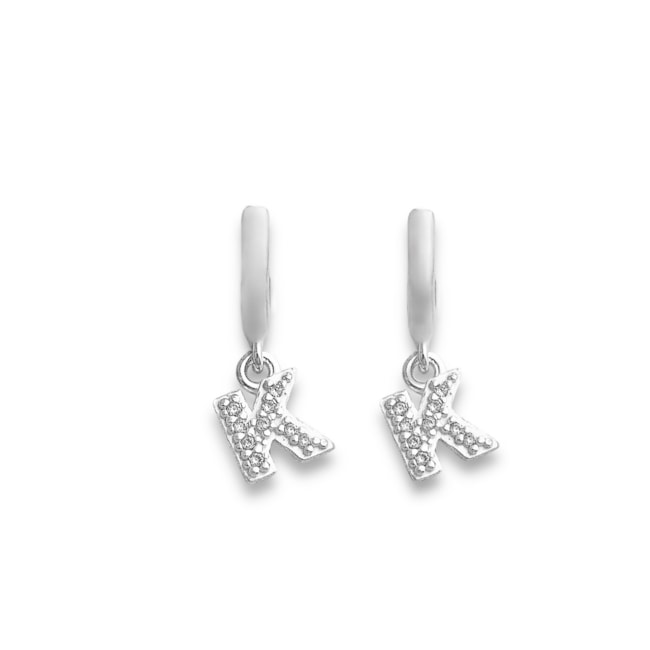 Brinco de Argola com Letra K Cravejada de Zircônias 