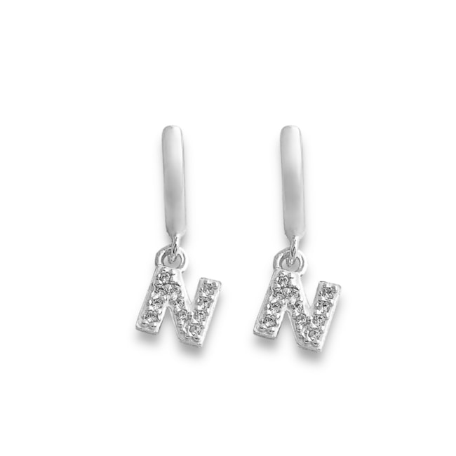 Brinco de Argola com Letra N Cravejada de Zircônias 