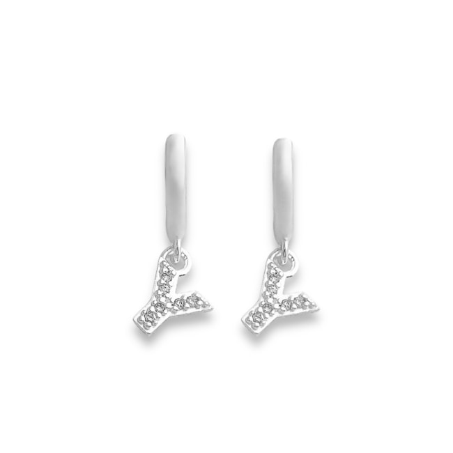 Brinco de Argola com Letra Y Cravejada de Zircônias 