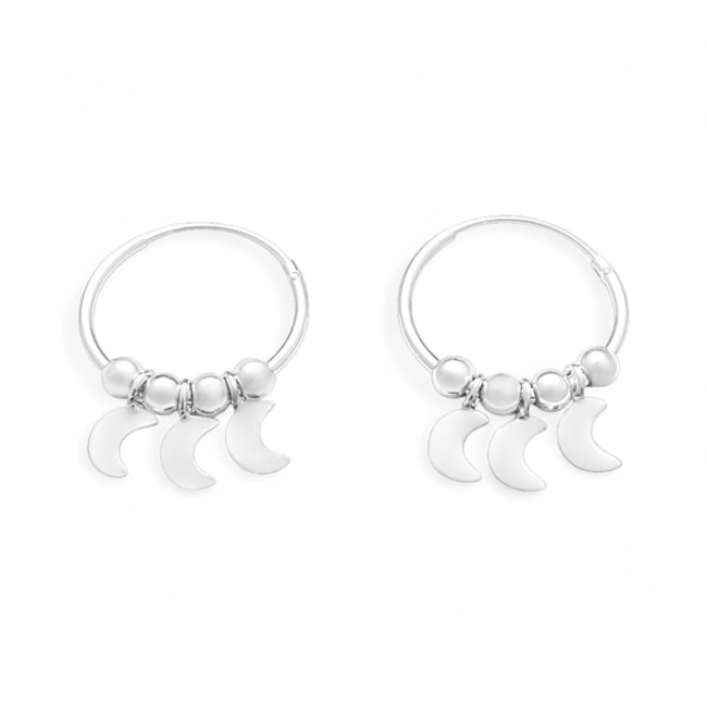 Brinco de Argola com Meia Lua e Bolinha 