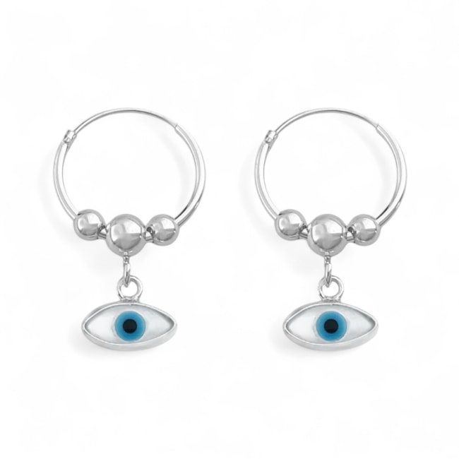 Brinco de Argola com Olho Grego em Madrepérola