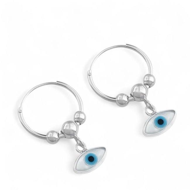 Brinco de Argola com Olho Grego em Madrepérola