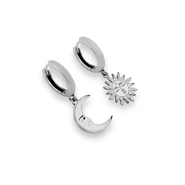 Brinco de Argola com Pingente de Sol e Lua
