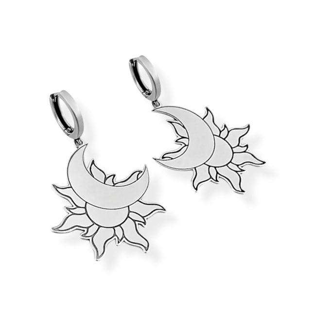Brinco de Argola com Pingente de Sol e Lua