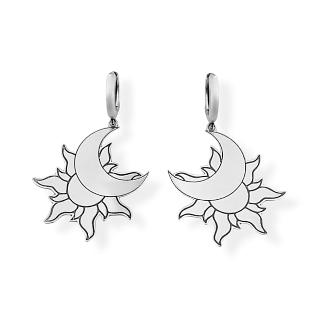 Brinco de Argola com Pingente de Sol e Lua