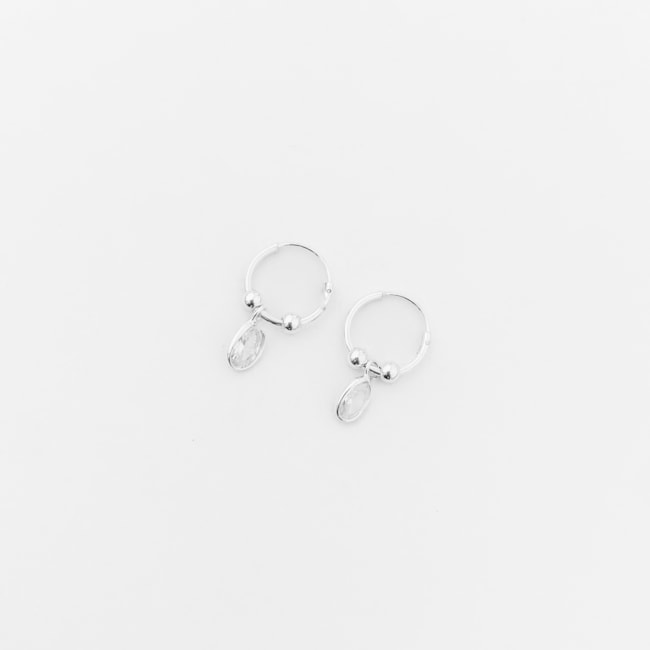 Brinco de Argola com Zircônia Oval e Bolinhas