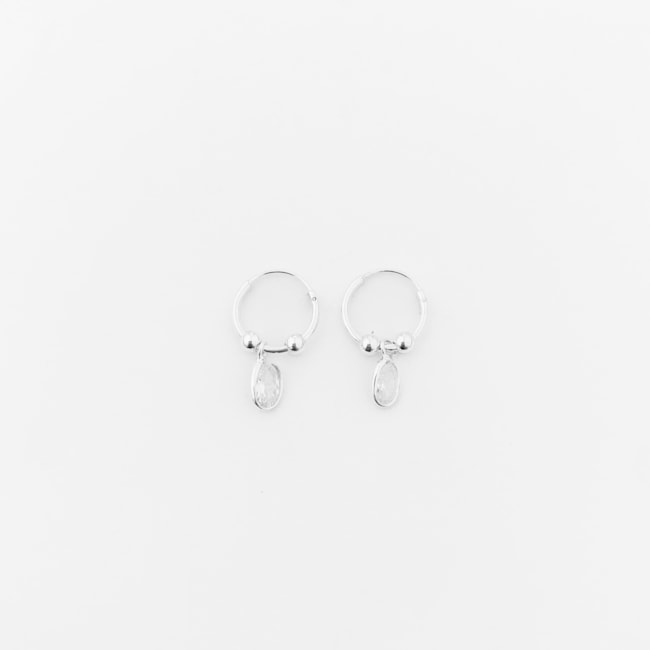 Brinco de Argola com Zircônia Oval e Bolinhas