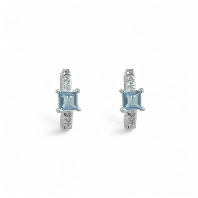 Brinco de Argola com Zircônias Água Marinha e Brancas