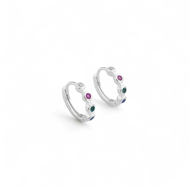 Brinco de Argola com Zircônias Coloridas 
