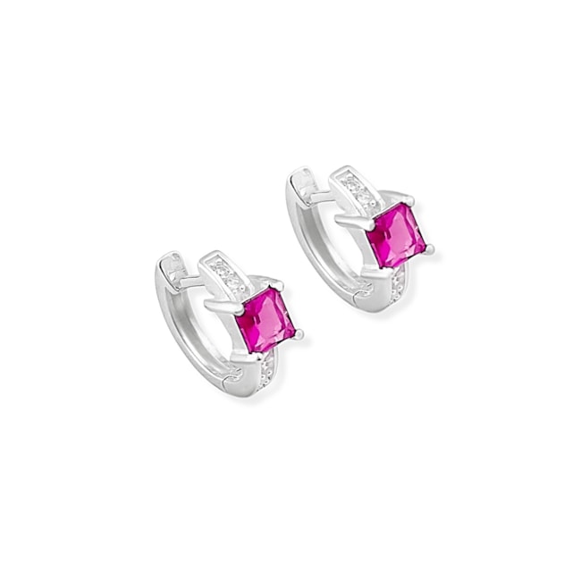 Brinco de Argola com Zircônias Rosa e Brancas