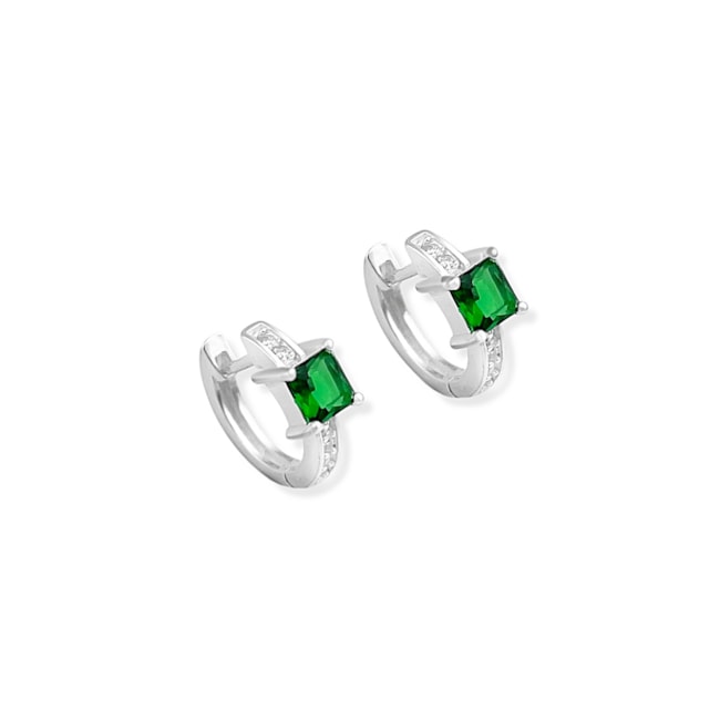 Brinco de Argola com Zircônias Verde e Brancas