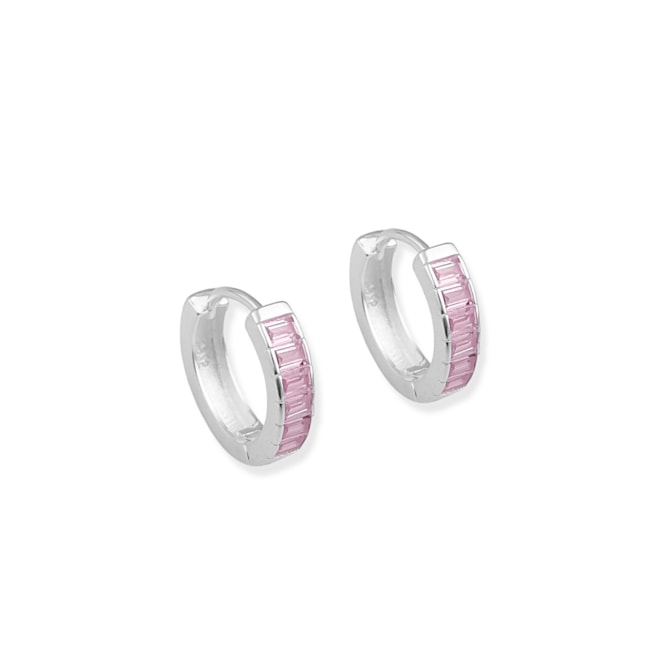 Brinco de Argola Cravejada com Zircônia Rosa Claro 