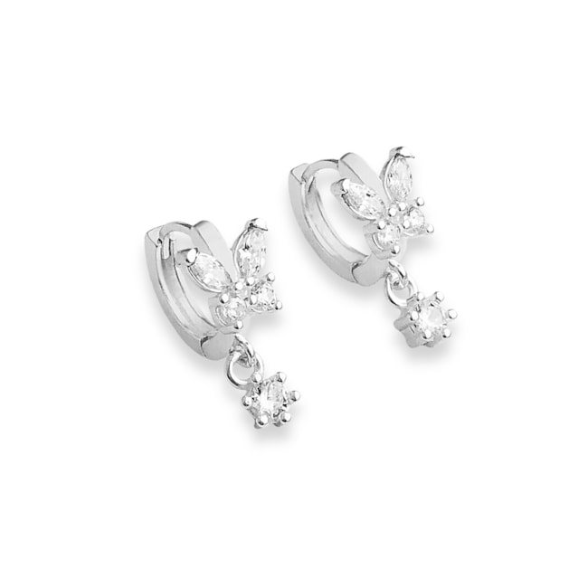 Brinco de Argola de Click com Borboleta Cravejada de Zircônia Cristal