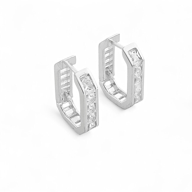 Brinco de Argola Geométrico Cravejado com Zircônia de Clique