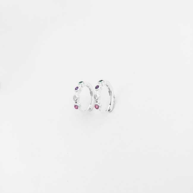 Brinco de Argolinha com Zircônias Coloridas