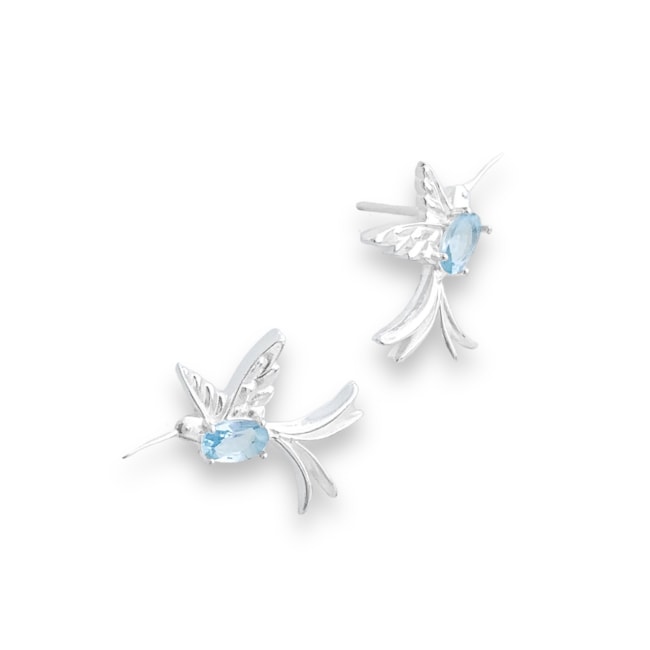 Brinco de Beija Flor com Zircônia Água Marinha