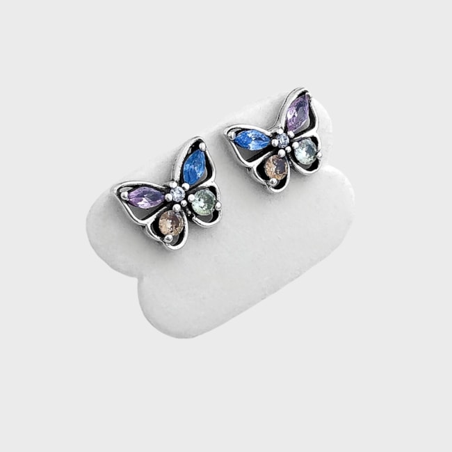 Brinco de Borboleta com Zircônias Coloridas 