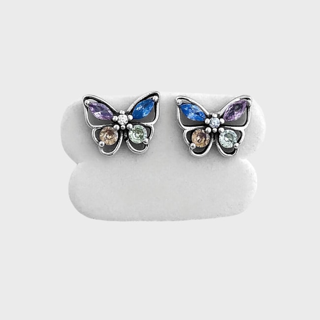 Brinco de Borboleta com Zircônias Coloridas 
