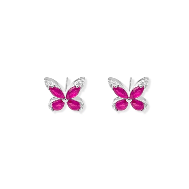 Brinco de Borboleta Cravejado com Zircônias Rubi Rose 