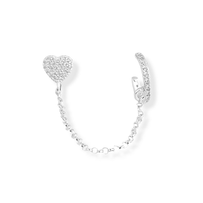 Brinco de Coração com Corrente e Piercing de Pressão