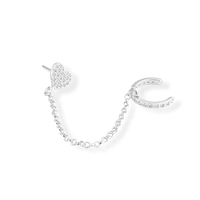 Brinco de Coração com Corrente e Piercing de Pressão