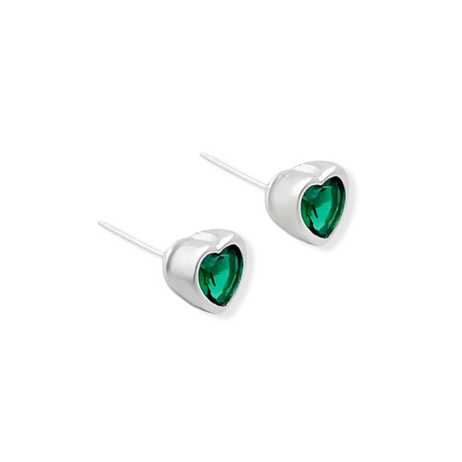 Brinco de Coração com Zircônia Esmeralda 