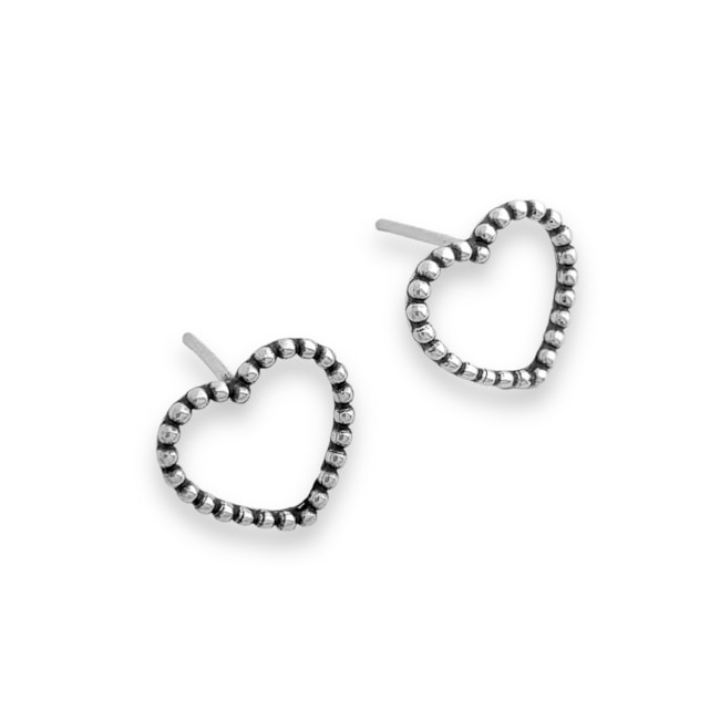 Brinco de Coração Vazado com Bolinhas Envelhecido 