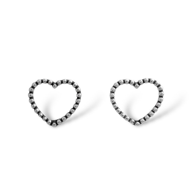 Brinco de Coração Vazado com Bolinhas Envelhecido 