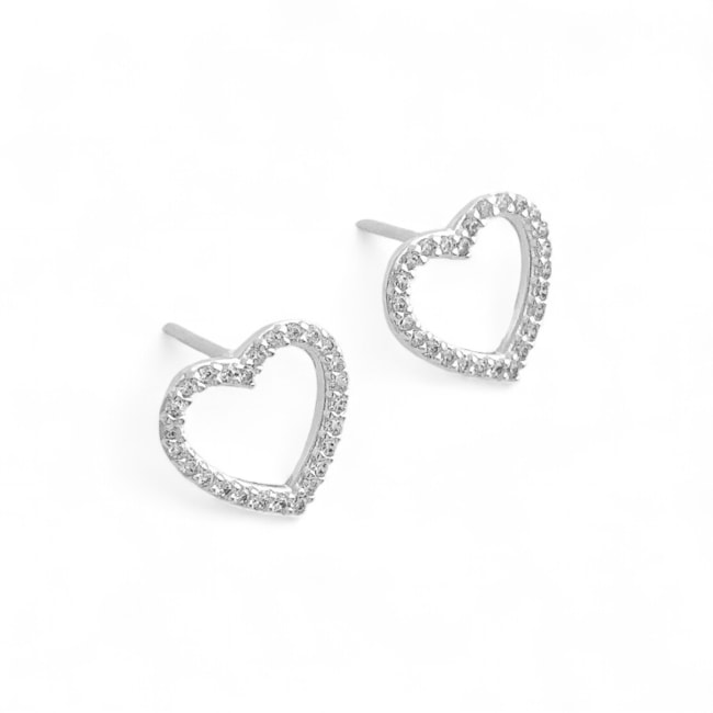 Brinco de Coração  Vazado Cravejado com Zircônia