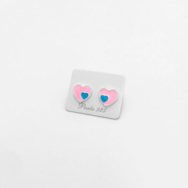 Brinco de Corações Resinado Rosa e Azul Infantil